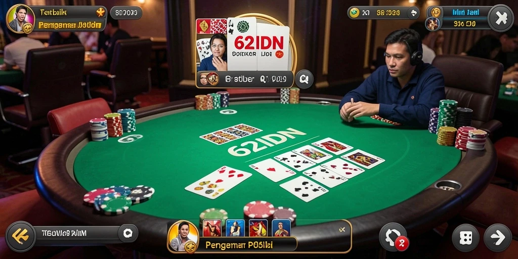 Tampilan gameplay Poker yang seru dan menegangkan pada 62IDN.