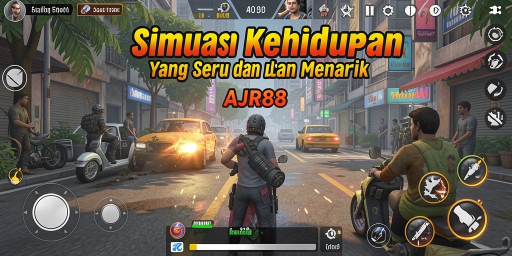 Screenshot gameplay AJR88 yang menunjukkan interaksi karakter dalam simulasi kehidupan.