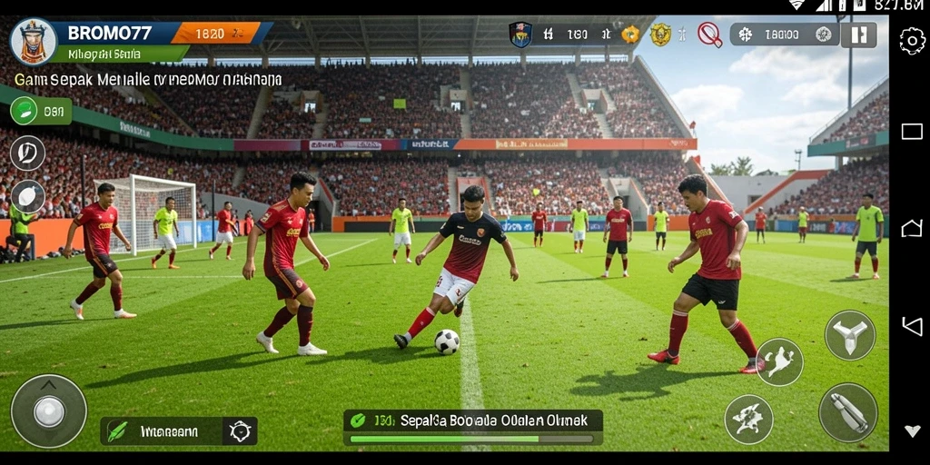 Tampilan gameplay BROMO77 dengan aksi sepak bola yang seru.