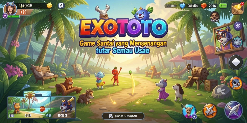Tampilan gameplay yang cerah dan penuh warna dari EXOTOTO.