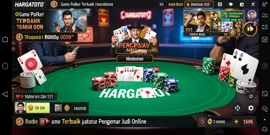 Screenshot gameplay HARGATOTO menampilkan suasana meja Poker yang seru.