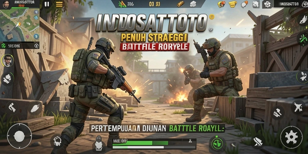 Screenshot gameplay <strong>INDOSATTOTO</strong> menampilkan aksi seru dalam pertempuran Battle Royale.
