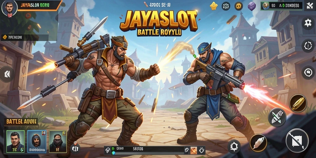 Screenshot menampilkan aksi seru di arena JAYASLOT Battle Royale.