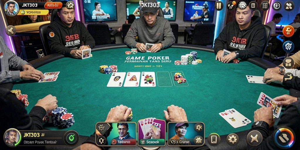 Tampilan gameplay Poker yang seru dan interaktif di JKT303.