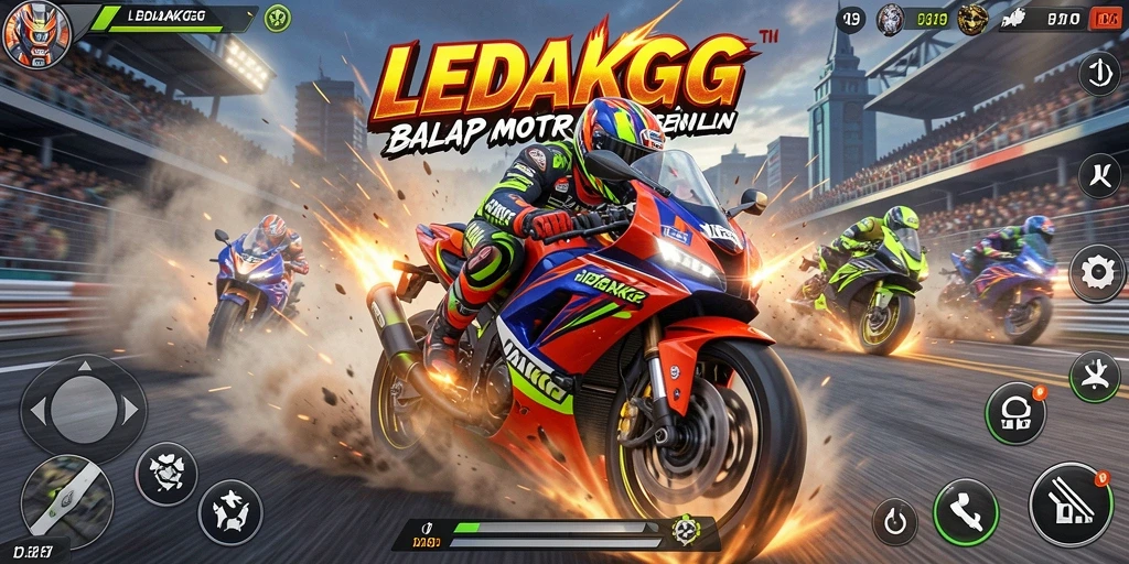 Tampilan mendebarkan dari gameplay balap motor LEDAKGG.