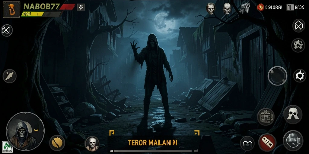 Tangkapan layar NABOB77 menampilkan suasana mencekam selama gameplay.