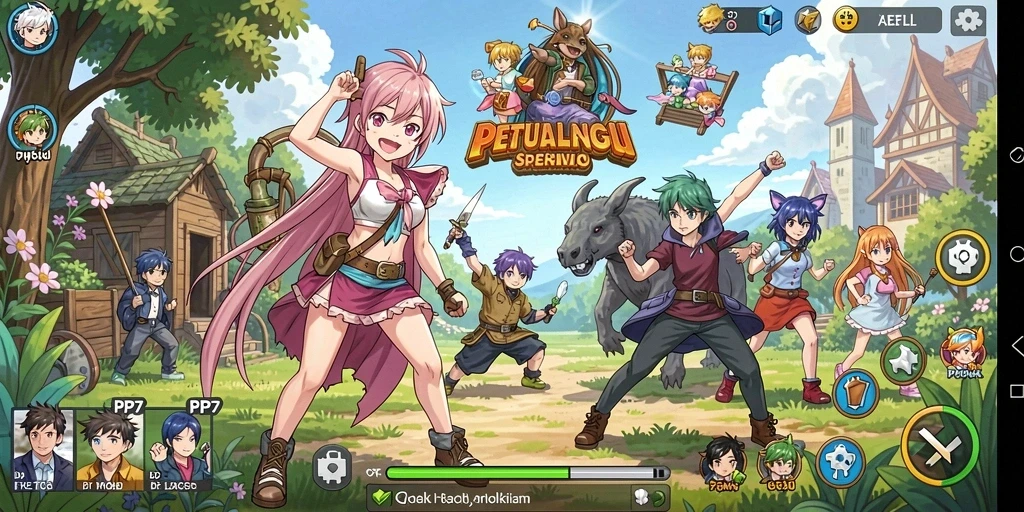Tampilan gameplay PP7 yang penuh aksi dan karakter Anime.