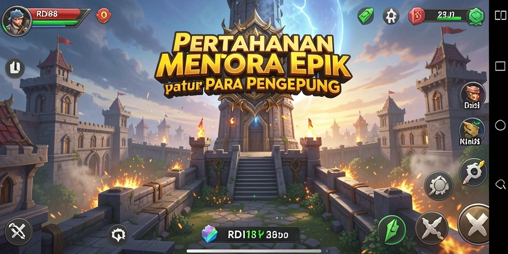 Tampilan dinamis gameplay RDI88 Tower Defense yang mendebarkan.