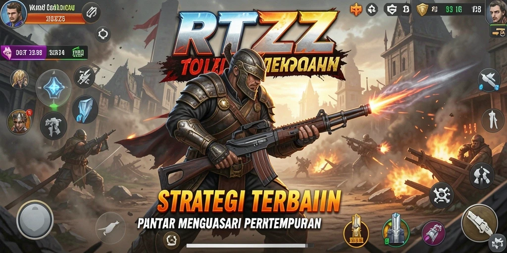 Tangkapan layar gameplay RTZZ menunjukkan aksi strategi yang intens dan visual menarik.